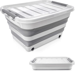 Caja de almacenamiento plegable con ruedas 30 l con tapa transparente KEMP