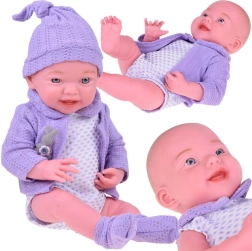 Muñeca bebé sonriente 40 cm con jersey morado