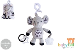 Elefante de peluche con clip para cochecito y cuna 30 cm – sonajero y mordedor