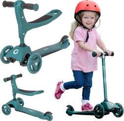 Evo patinete infantil de tres ruedas 2 en 1 con asiento, ajustable, verde oscuro