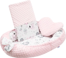 Nido infantil de lujo con almohadita y edredón de minky rosa NEW BABY