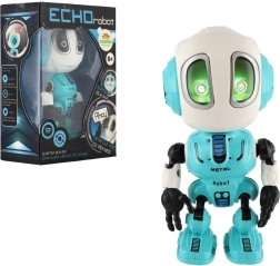 Robot parlante Echo 12 cm azul con luz y sonido a pilas