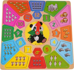 Pizarra educativa con reloj y aprendizaje de contar Panda