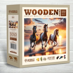 Rompecabezas de madera WOODEN CITY caballos salvajes en la playa 1010 piezas