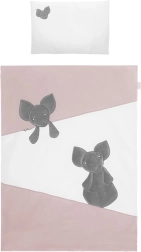 Ropa de cama infantil rosa y blanca para cuna con chichonera y almohada con motivo de animalitos