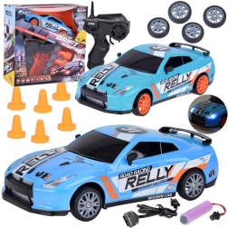 Coche RC de drifting con control remoto 1:24 con conos y ruedas de repuesto
