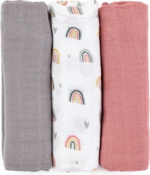 Petite&Mars pañales de muselina de bambú Moussy rose rainbows 3 uds. 68 × 68 cm