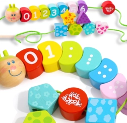 TOOKY TOY oruga ensartable de madera – aprendizaje de números, 20 piezas