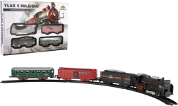 Set de tren con vías y luz (locomotora + 3 vagones)