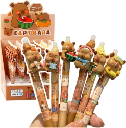 Bolígrafo automático borrable con capibara 3D, tinta azul