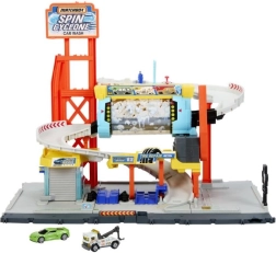 Lavado de coches Matchbox Turbo Cyclone: set de juego multinivel con rampa y servicio