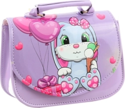 Bolso infantil brillante con conejito para llevar al hombro, morado