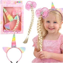Set de diadema y goma con trenza Unicornio, lazo pastel
