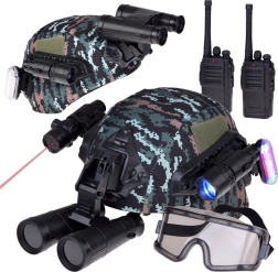 Juego táctico infantil de soldado con casco, prismáticos, láser, linterna y walkie-talkies en diseño de camuflaje