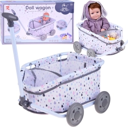 Carrito textil de arrastre para muñecas y peluches con bolsillo y asa larga