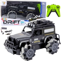 Coche RC todoterreno para drift 1:12, negro, giros de 360° y LED