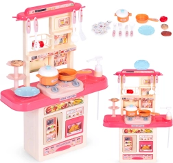 Cocina infantil con sonidos, luces LED y fregadero, 10 accesorios – Rosa