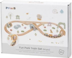 Circuito de tren de madera Viga con parque de atracciones, 62 piezas