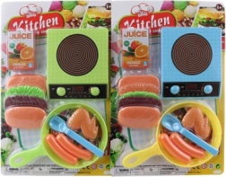 Set de cocina infantil con hornillo, sartén y comida