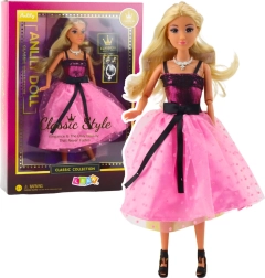 Muñeca ANLILY con vestido de gala rosa‑negro con accesorios