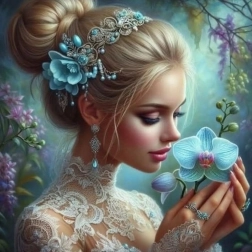 Pintura de diamantes Niña con orquídea 30x40 cm
