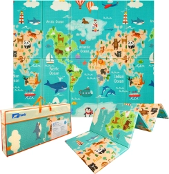 Humbi alfombra de juego de espuma XPE plegable y de doble cara 200 × 180 × 1 cm mapa del mundo y calles