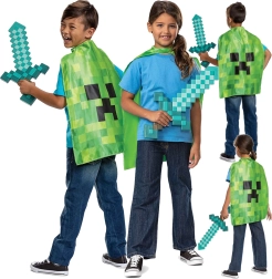 Disfraz de Minecraft con espada de diamante y capa de Creeper para niños