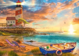 Puzzle Atardecer sobre la bahía con faro de 1000 piezas