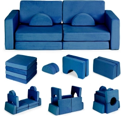 Sofá infantil modular plegable para 2 personas con 10 cojines blandos ECOTOYS – Azul