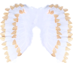 Alas de ángel con plumas blanco‑dorado