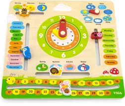 Calendario educativo de madera con reloj Viga – En inglés