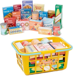 Cesta de la compra amarilla CASDON con alimentos para niños 3+