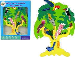 Rompecabezas de árbol de madera con loros