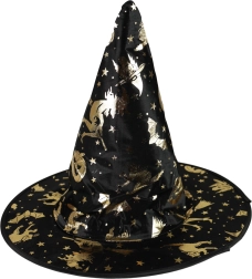 Sombrero de bruja infantil con motivos dorados