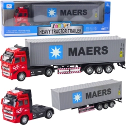 Camión contenedor con motor de retroceso, puertas abatibles, rojo y gris