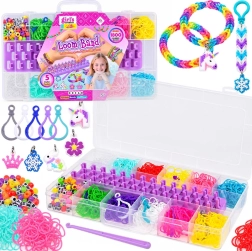 Set para hacer pulseras con gomas (1800+ uds) con telar, cuentas y letras
