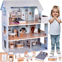 Casa de muñecas de madera con 3 pisos y muebles
