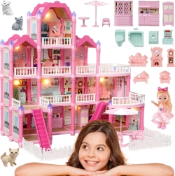 Woopie casita de muñecas villa con accesorios y muñeca, con iluminación, 296 piezas