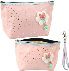 Estuche rosa empolvado / neceser cosmético con lazo y brillo