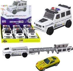 Coche todoterreno policial con motor de fricción y pista desplegable – blanco