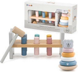 Juego de madera PolarB Pirámide y banco de martillos osito Montessori