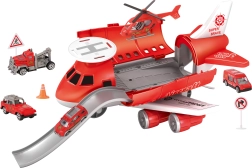 Estación aérea de bomberos con vehículos y helicóptero