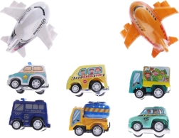 Set urbano de medios de transporte 8 uds., 7 cm, con mecanismo de retroceso (pull-back)