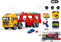 Camión grúa con transportador y 5 cochecitos