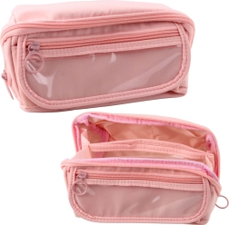 Estuche desplegable rosa con bolsillo transparente