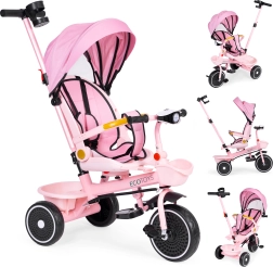 Triciclo infantil 2 en 1 con asiento giratorio y capota plegable, rosa ECOTOYS