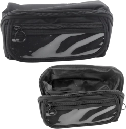Estuche escolar negro plegable con bolsillo transparente