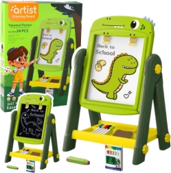 Pizarra magnética de doble cara para dibujar Dinosaurio verde con accesorios