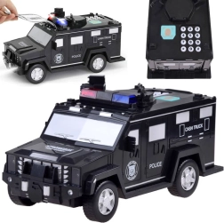 Coche de policía – hucha electrónica y caja fuerte para niños