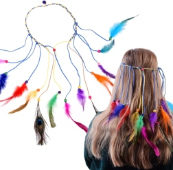 Diadema boho para el pelo con plumas de colores y cuentas